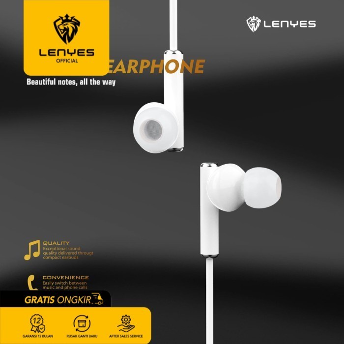 Lenyes LF56 Stereo Wired Earphones Noise Reduction Volume Mic Original