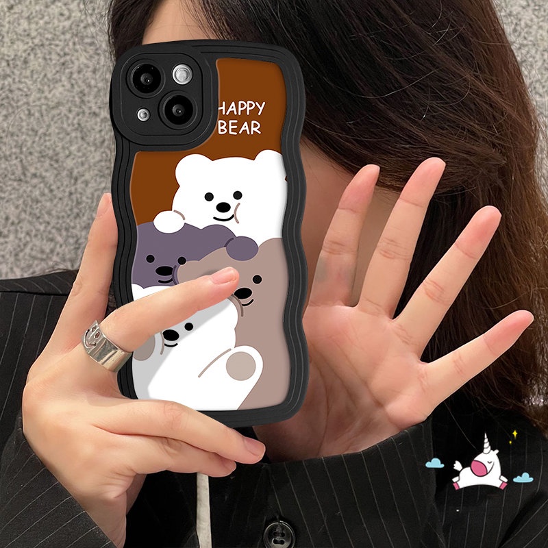 IPHONE Casing Ponsel Pola Puzzle Kreatif Kompatibel Untuk Iphone14 11 13 12 Pro Max 6s 6 7 8 Plus XR 7Plus X XS Max SE 2020 Lembut Tpu Tepi Bergelombang Kartun Beruang Lucu Cover Shell