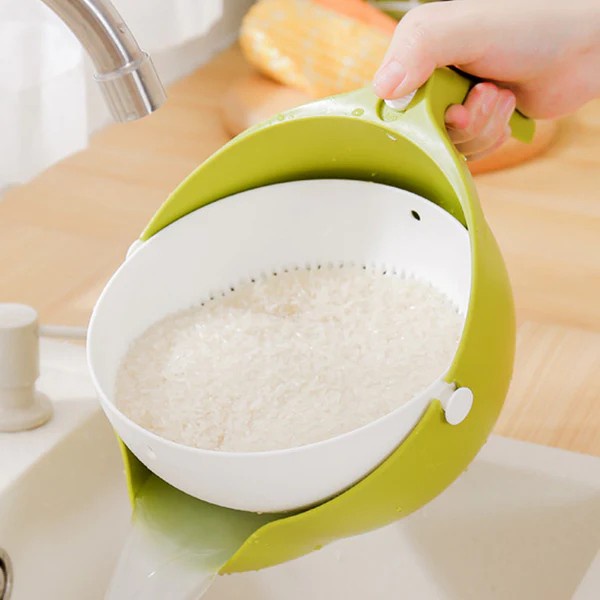 Baskom Saringan Masak Pembersih Buah Sayur Beras Rolling Colander 2in1