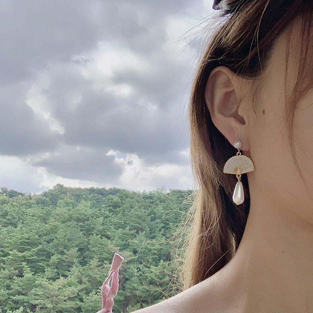 Needway Anting Gaya Cina Geometri Retro Kipas Rumbai Unik Klasik Perempuan Menjuntai Earrings