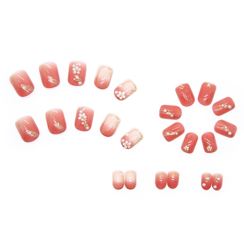 24pcs Kuku Palsu 3D Relief Camelia Nail Art