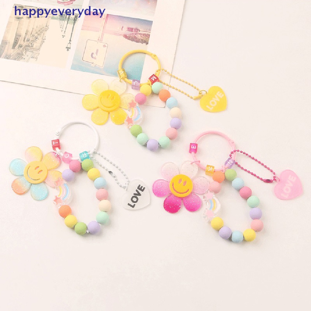 [happy] Gantungan Kunci Pendnat Bunga Matahari Lucu Untuk Wanita Gaya Korea Tas Keychain Berwarna Manik-Manik Gelang Keyrings Aksesoris Untuk Earphone [ID]