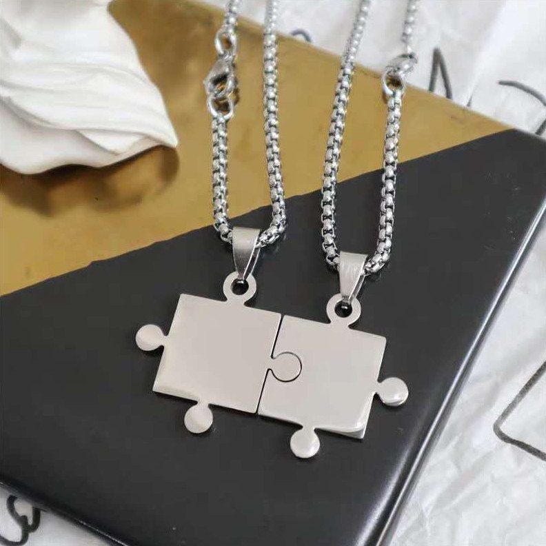 Kreatif Minimalis Puzzle Liontin Kalung Untuk Wanita Pria Unisex Perhiasan Aksesoris Pasangan Persahabatan BFF Hadiah