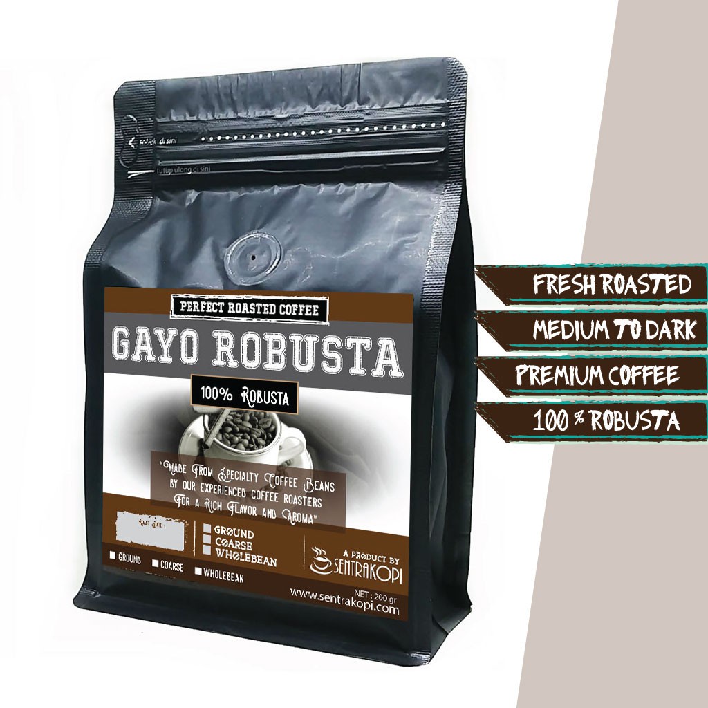 

Kopi Robusta Aceh Gayo 200 Gr - Biji / Bubuk - Sentra Kopi - Premium Coffee