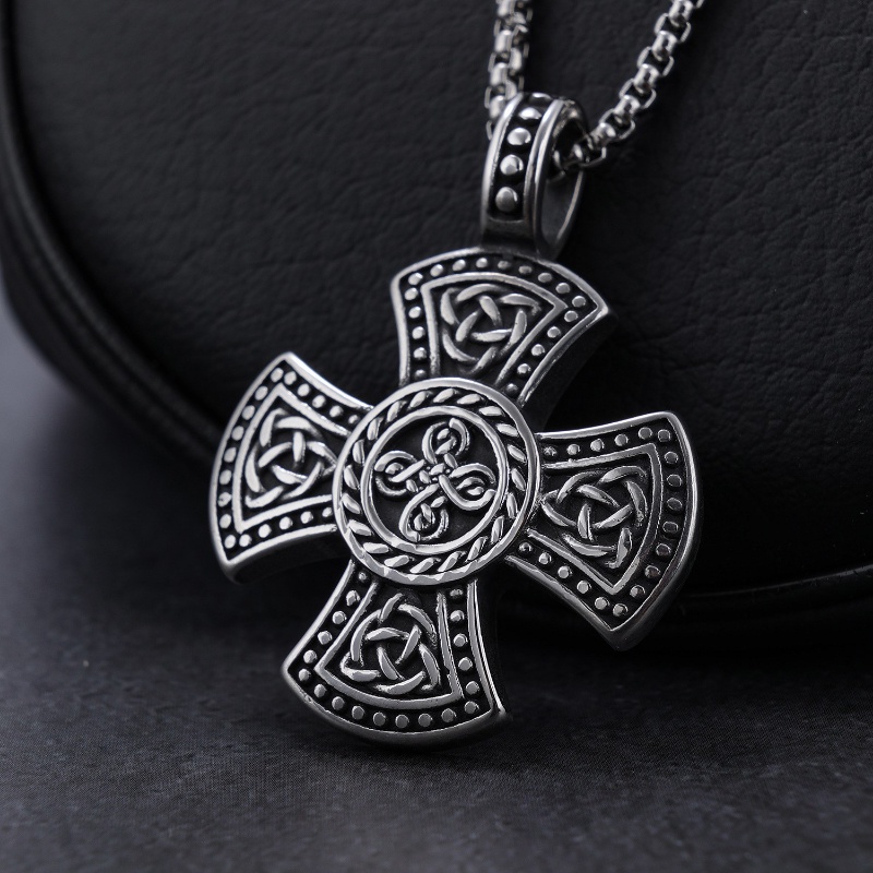 [X C Kalung] Baru Perak Hip Hop Punk Vintage Celtic Cross Memutar Liontin Kalung Untuk Pria Dan Wanita Festival Hadiah Perhiasan