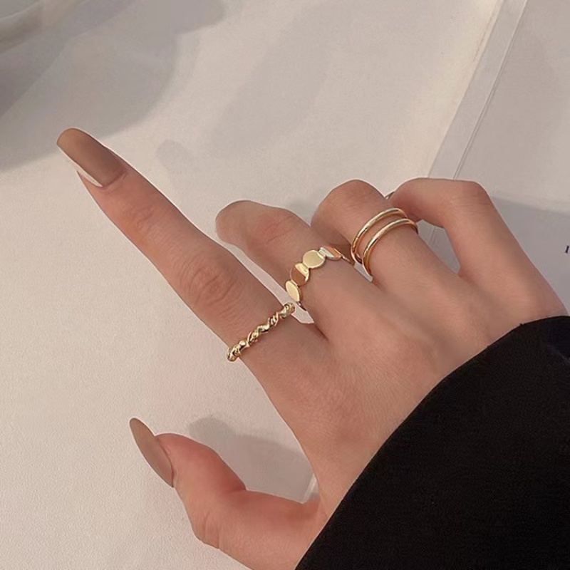 Roselife 3 Pcs Uang Tua Kebangkitan Emas Logam Susun Buku Jari Cincin Set Untuk Wanita Perempuan Chic Geometris Jari Cincin Set Gaya Korea Perhiasan Aksesoris