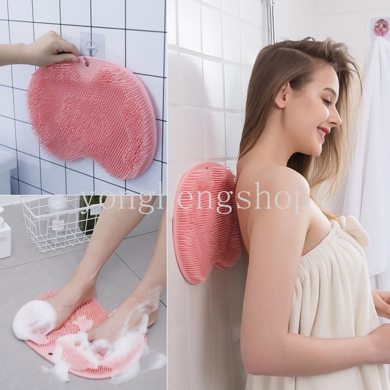 Silicone Shower Exfoliating Scrub Sikat Badan Massage Pad Gosok Kaki Dengan Sucker Mandi Penggosok Punggung Tubuh Alat Pembersih Kulit Mati Anti-Selip Keset Kamar Mandi Supply