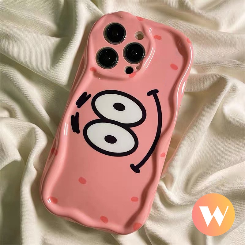 IPHONE Casing Glossy Tepi Melengkung Bergelombang 3D Kompatibel Untuk Iphone11 13 12 14 Pro Max 7Plus XR 6 7 6s 8 Plus X XS Max SE 2020 Kartun Lucu SpongeBob Patrick Star Shockproof Airbag Soft Cover