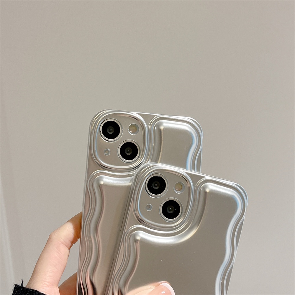 IPHONE Ins Shine Stylish Plating Irregular English Mirror Bracket Soft Case Untuk Iphone13 12 11 14 Pro X XR XS MAX Mewah Bergelombang Pinggiran Penutup Belakang