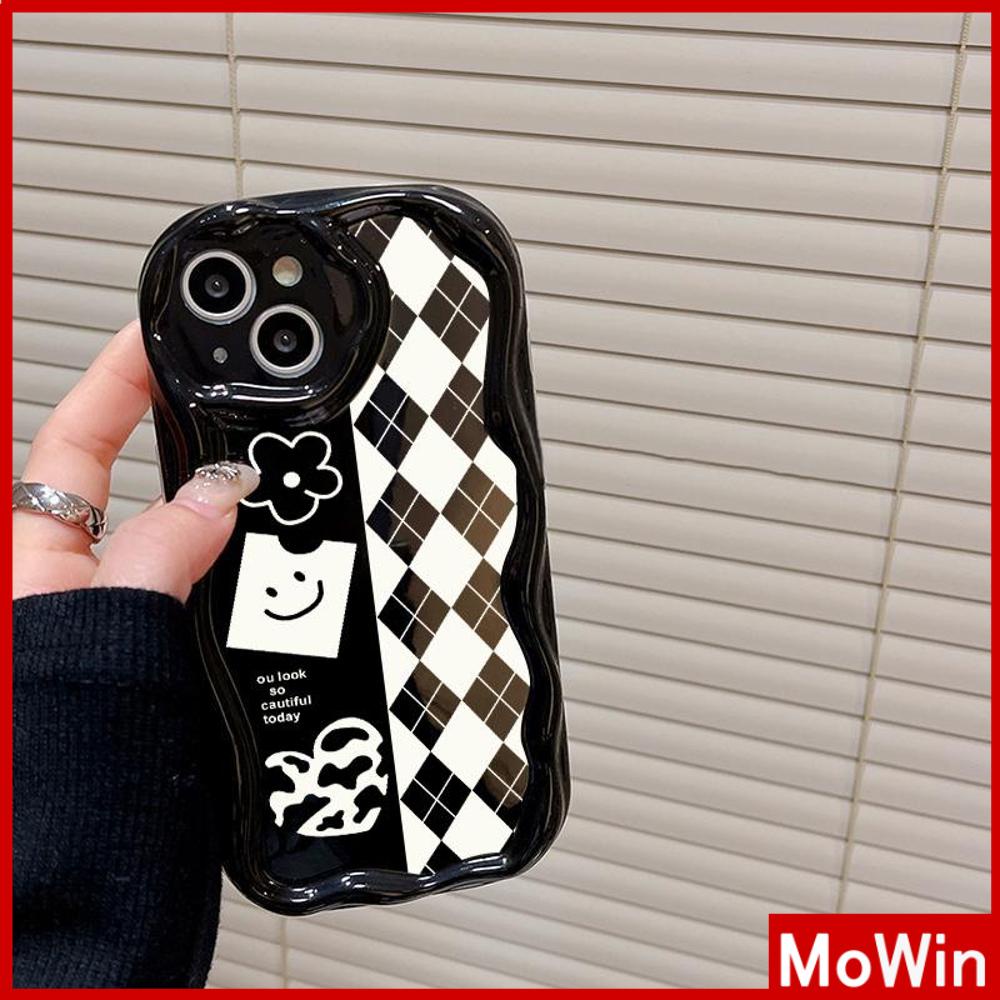 For iPhone 14 Pro Max iPhone Case 3D Curved Edge Wave Glossy Black TPU Airbag Shockproof Camera Cover Monster Smiley Compatible with iPhone 13 Pro max 12 Pro Max 11 xr xs max 7Plus