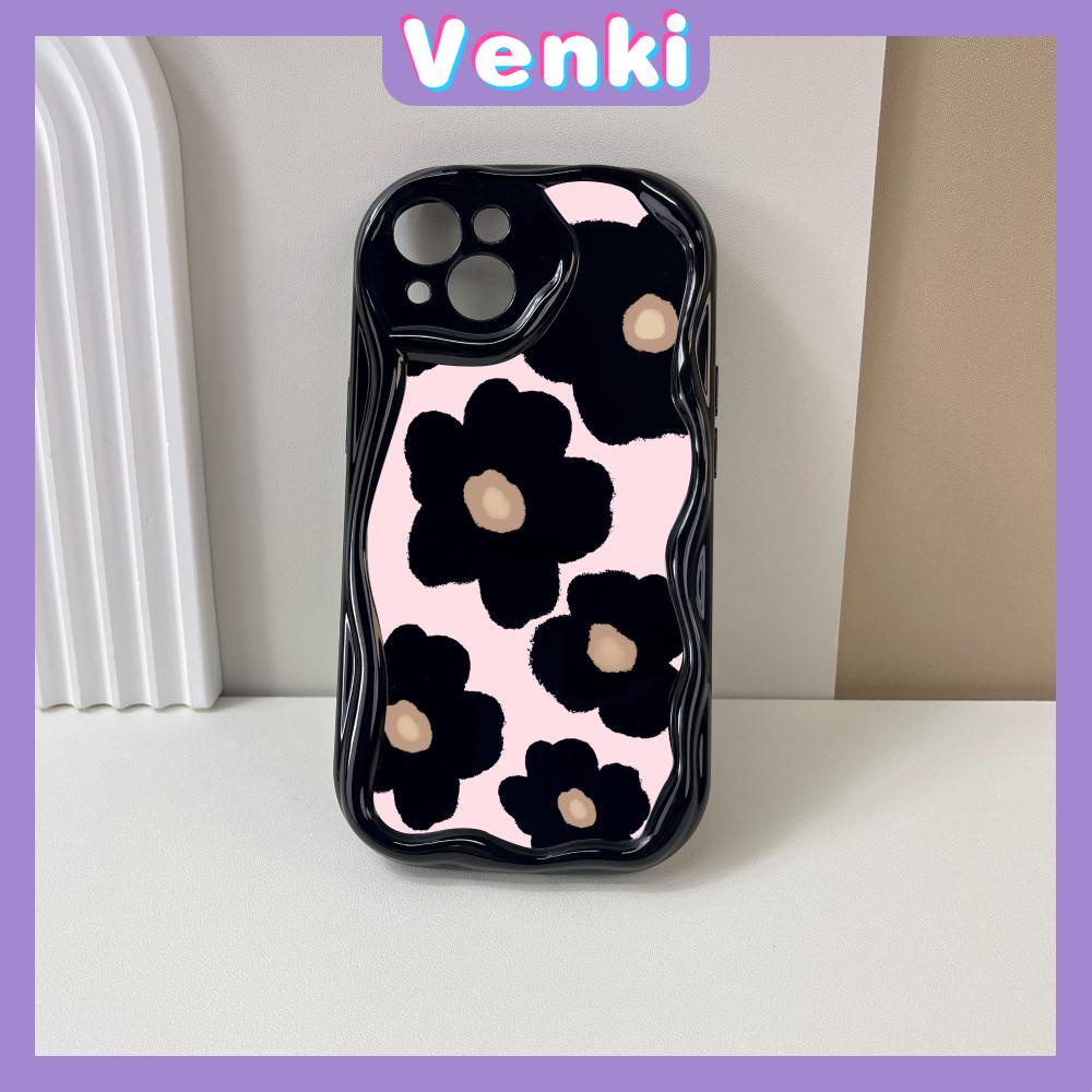 Case for iPhone 11 Pro Max TPU Soft Glossy Curved Wave Case Retro Black Flower Camera Protection Shockproof For iPhone 14 13 12 11 Plus Pro Max 7 Plus X XR