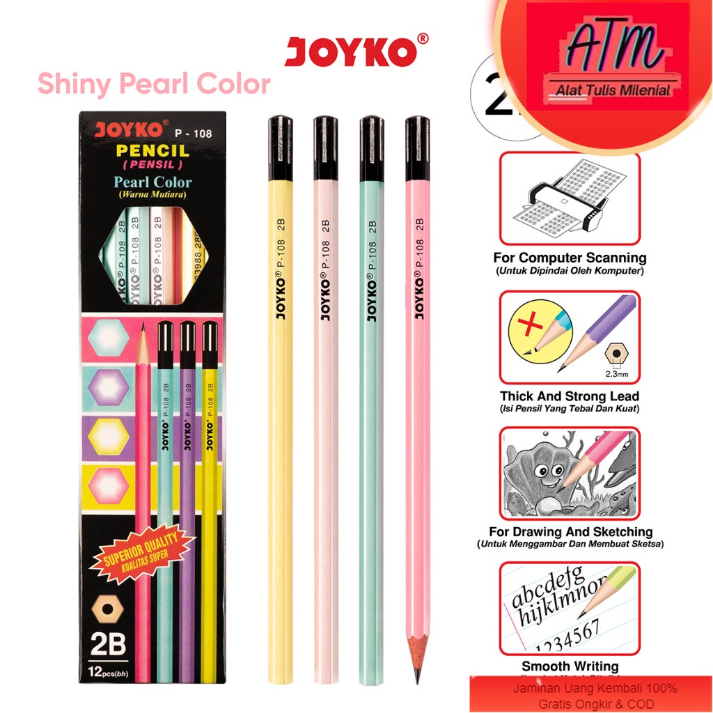 

Pencil Pensil Joyko P-108 2B Pearl 1 BOX 12 PCS