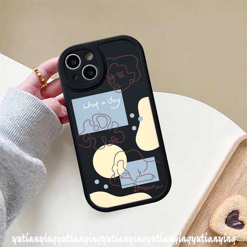 Ins Art Line Face Leaf Case Vivo Y22 Y35 Y22s Y20 Y02s Y17 Y12 Y21A Y33s Y15s Y21 Y12i Y21s Y15A Y91C Y22s Y02 Y16 Y11 Y15 Y30 Y51 V23E V23 V25 V25E Y31 Y91 Y20s Casing Soft Cover