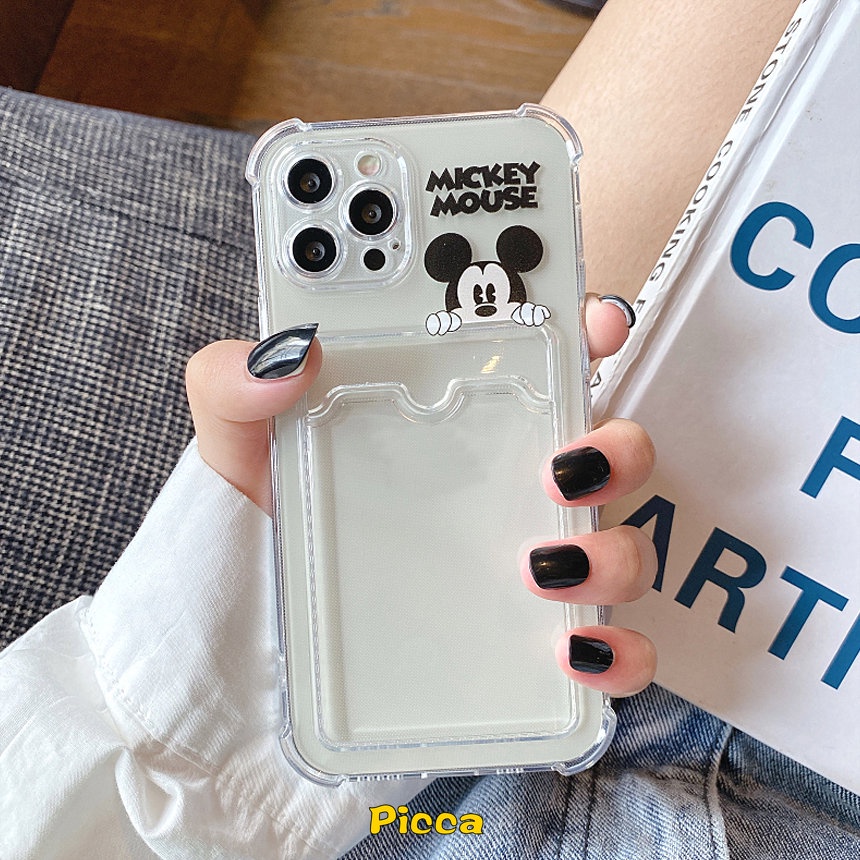 Case Untuk Samsung A04 A14 A12 A04E A50 A32 A13 A52 A22 A33 A53 A50s A20 A30 A73 A71 A51 A23 F22 A52s A72 A02s A03s A02 A03 S22 A30s A10s Cute Minnie Mickey Card Holder Soft Cover