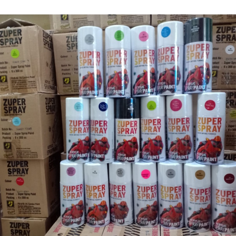 Zuper Spray Paint Pilok Pilox Cat Semprot Warna Metallic 300ml Hitam, Clear, Putih, Hijau, Merah, Biru, Silver Metalik Ready Banyak Warna (300cc)