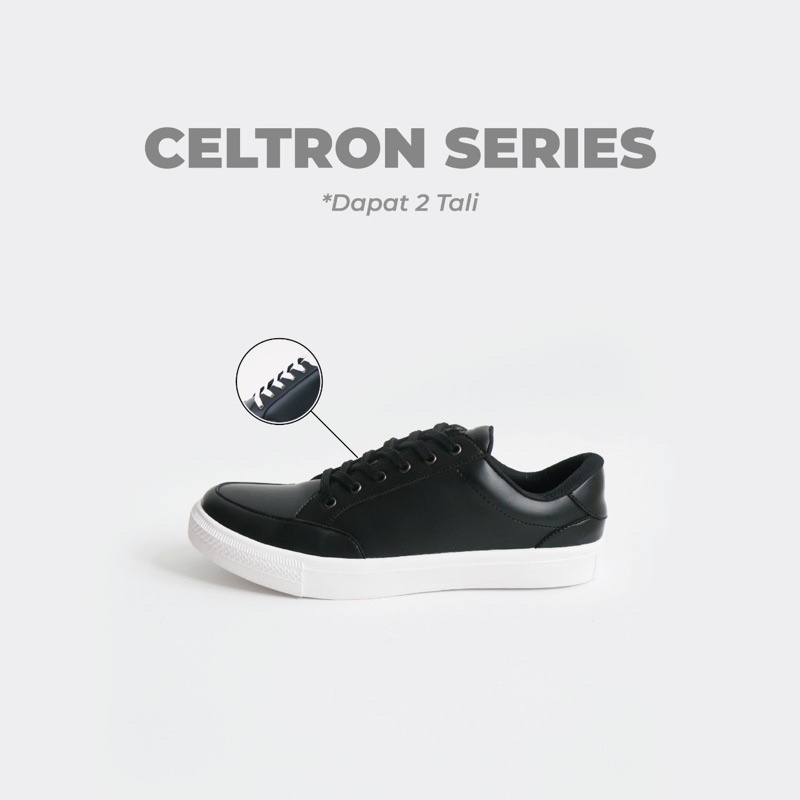 Natara - Sepatu Pria Hitam Sneakers Cowok Casual Black Celtron Series