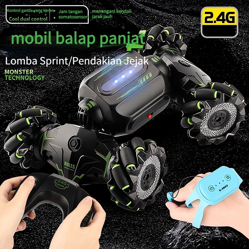 Mobil Mainan RC Stunt Car dengan Lampu Warna - Hadiah Liburan untuk Anak-anak, Gerak 360°, Sensor Gerak yang Dapat Disemprotkan dan Kontrol Tangan, Mobil Off-Road RC 4x4 dengan Remote Control