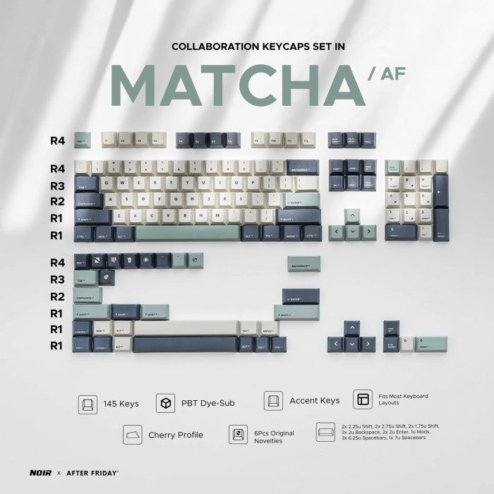 Noir X After Friday Matcha Keycaps Set PBT Dye Sub Ansi 145 Keys