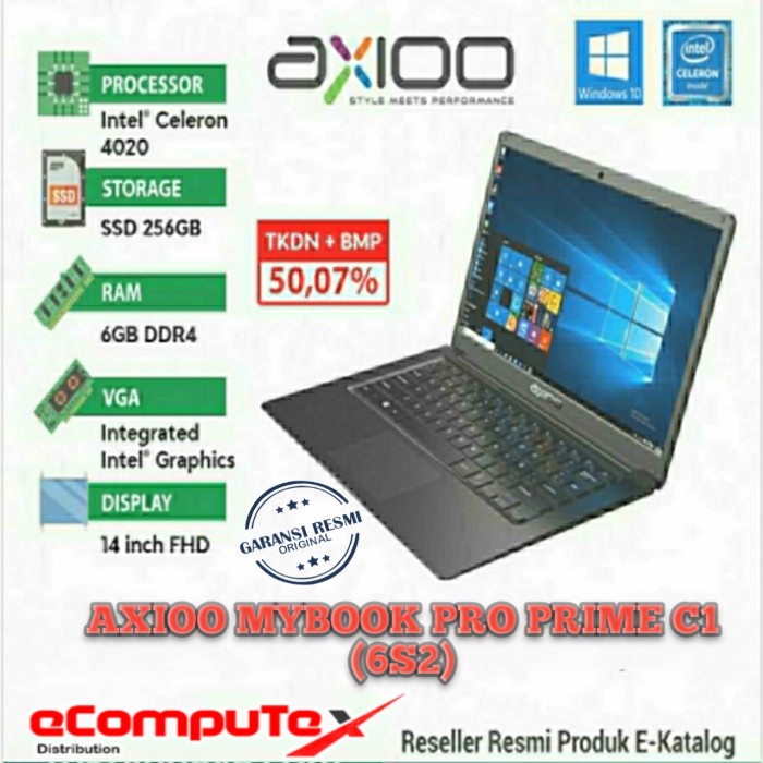 LAPTOP AXIOO MYBOOK PRIME C1 (6S2) N4020 6GB 256GB 14&quot;HD TKDN GARANSI RESMI