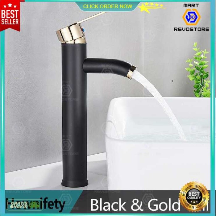 Keran Air Wastafel Kran Dapur Stainless Steel Elegan Desain Black Gold