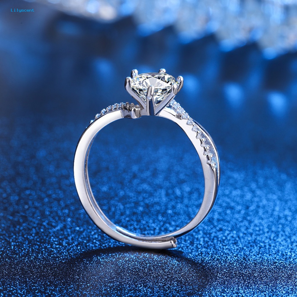 Lilyscent Dainty Wanita Cincin Perhiasan Aksesoris Berlian Imitasi Berkilau Ladies Wedding Ring Adjustable