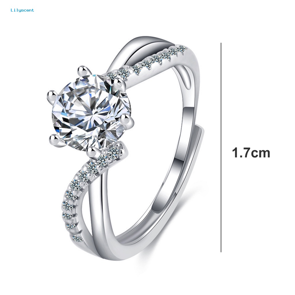 Lilyscent Dainty Wanita Cincin Perhiasan Aksesoris Berlian Imitasi Berkilau Ladies Wedding Ring Adjustable