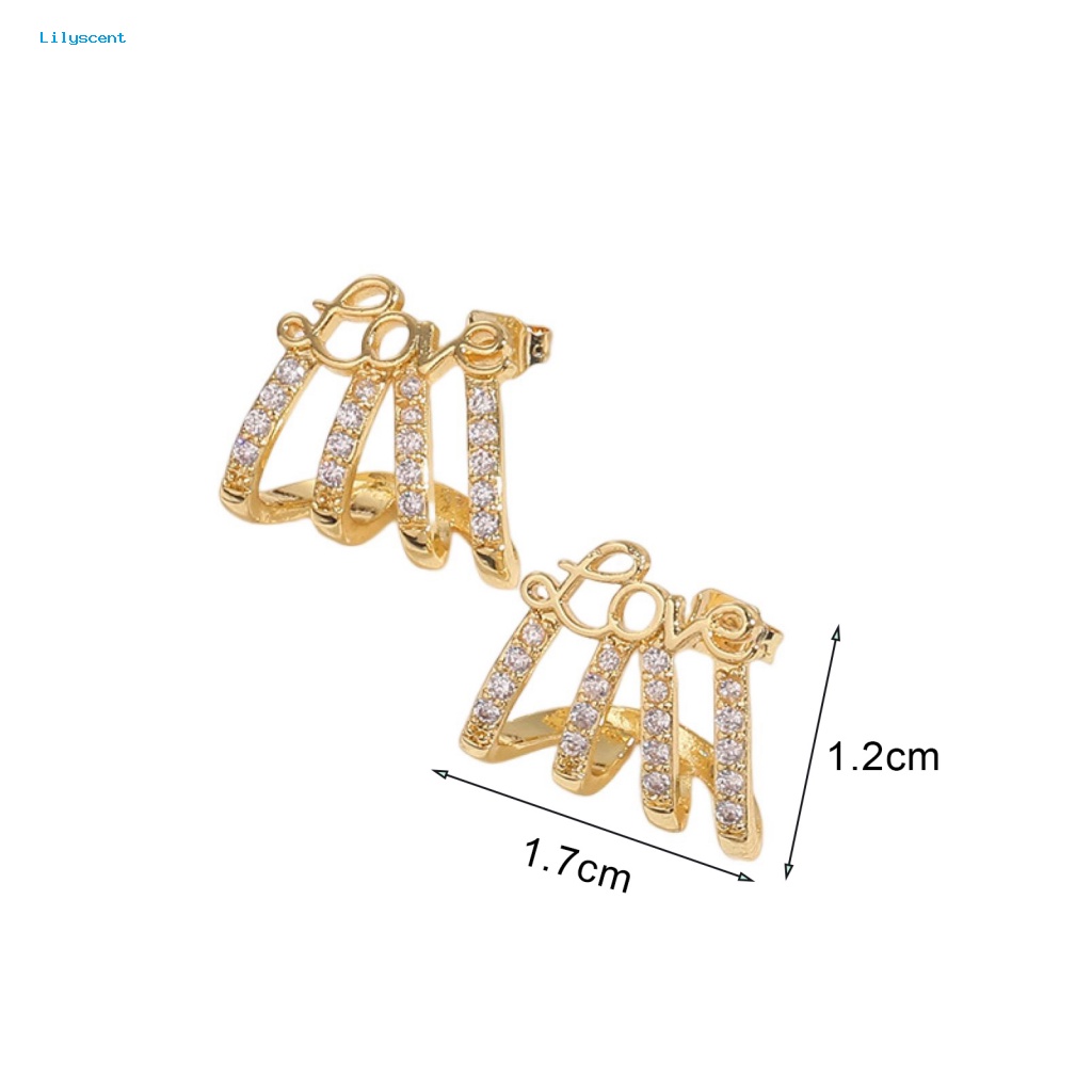 Lilyscent 1pasang Bertatahkan Berlian Imitasi Fashion Cincin Telinga Dekorasi High Gloss Fashion Ear Rings Anti-Oksidasi