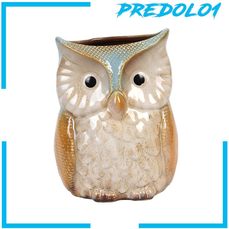 [Predolo1] Pot Tanaman Burung Hantu Rangkaian Bunga Kartun Indoor Patung Owl Vas Pot Bunga
