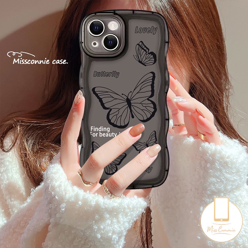 Casing Tepi Bergelombang Redmi 12C 9a1 10 10C 10A A1+9T 9A 9C NFC Redmi Note 10s 11 9s 8 9 11s 11 10 Pro Max Mi 11T Pro POCO M3 X3 NFC Pro Vintage Black Fantasy Bunga Kupu Kupu Sarung Soft Cover