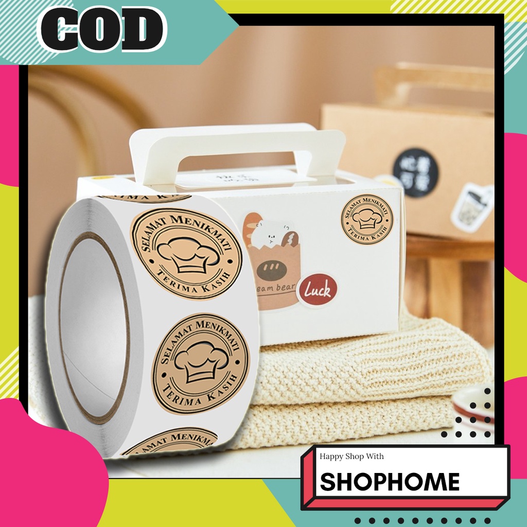 SHOPHOME - Stiker Selamat Menikmati Label Buat jualan Makanan Kue  1 roll 500 Pcs Thankyou STC10