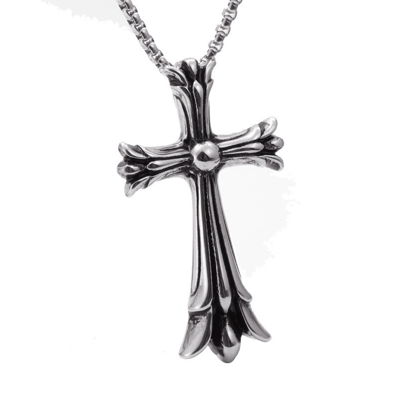 Kalung Stainless Steel Cross Series Sweater Rantai Influencer Hip-Hop Student Disc Pendant Pria