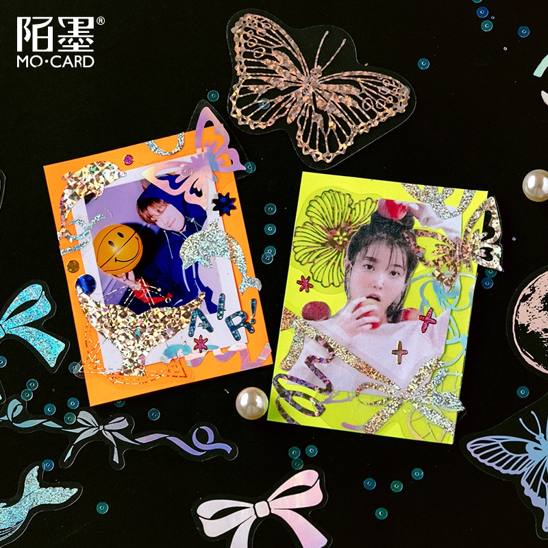 45pcs/set Laser PET Gilding Craft Butterfly Stiker DIY Scrapbooking Kolase Album Foto Tahan Air Dekorasi