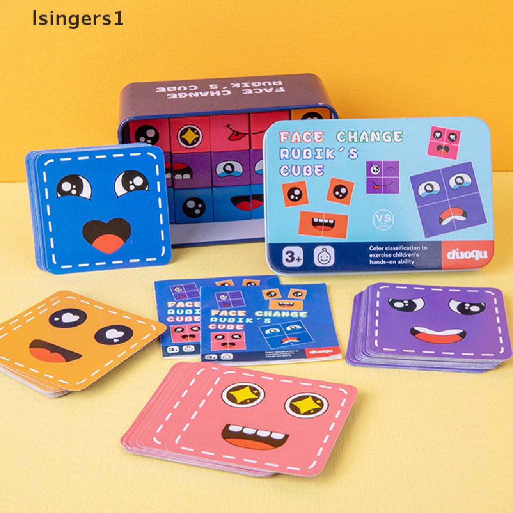 [lsingers1] Emosi Wajah Ganti Blok Ekspresi Kayu Mainan Puzzle Anak Cube Table Game Belajar Montessori Mainan Edukasi Anak Butik