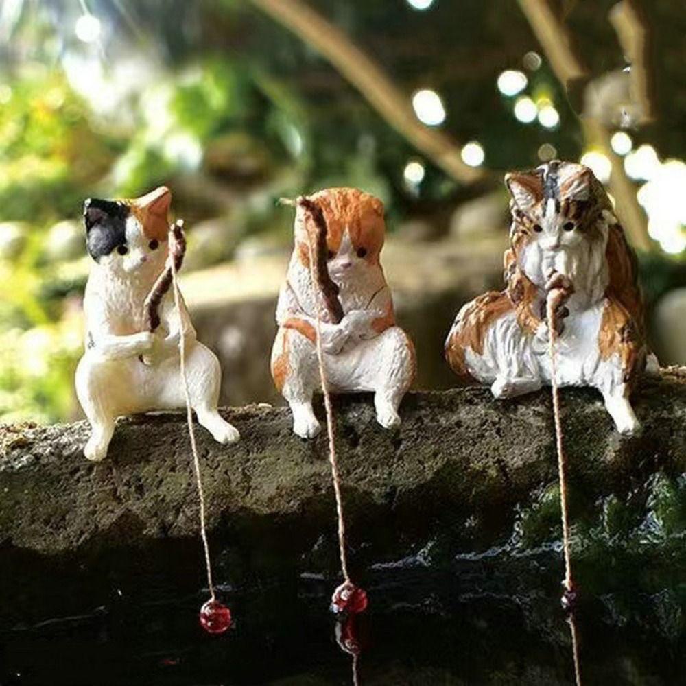 NEEDWAY Patung Kucing Kreatif DIY Micro-landscape Tanaman Pot Aquarium Tanks Decor Hiasan Gantung Kucing Mudah Digunakan Ornamen Tangki Ikan