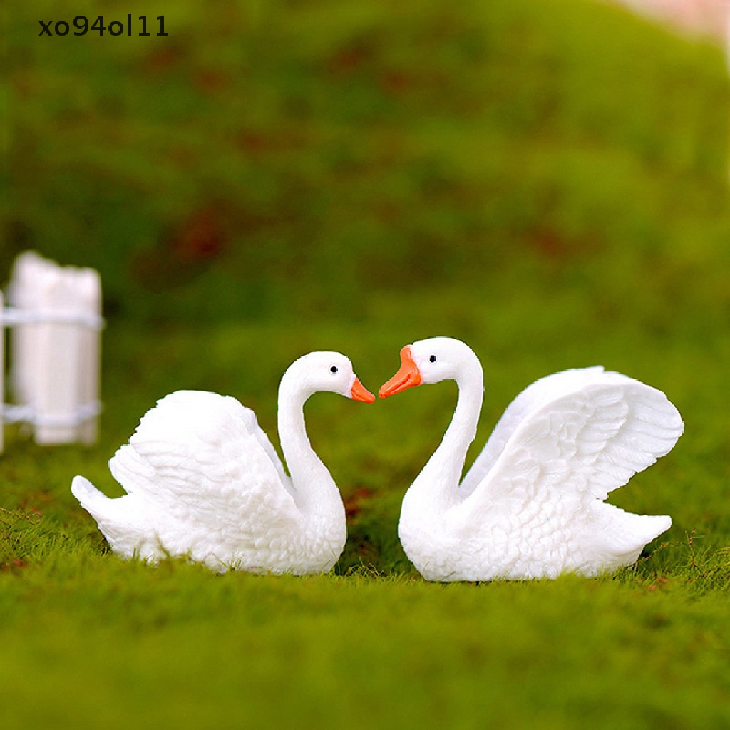 Xo Resin Swan Patung Miniatur Taman Peri Dekorasi Rumah Boneka Lanskap Mikro OL