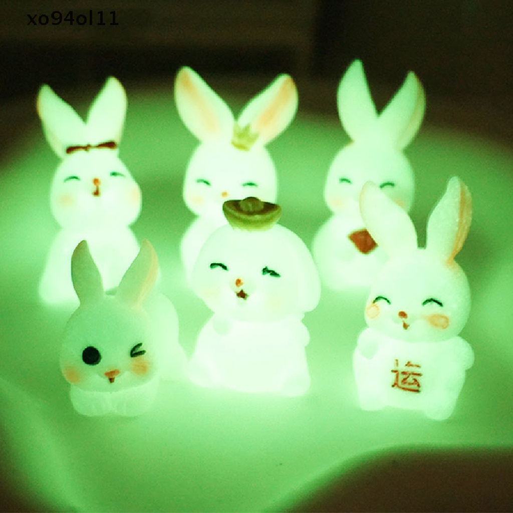 Xo 10Pcs Lucu Mini Luminous Resin Bunnies Ornamen Miniatur Angka Kelinci Micro OL