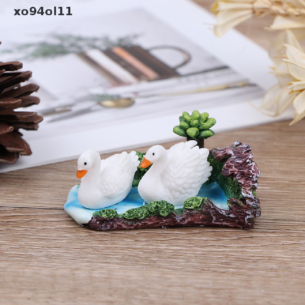 Xo 3Pcs/Set Ornamen Miniatur Patung Kelinci Swan Mikro Untuk Taman Peri DIY OL