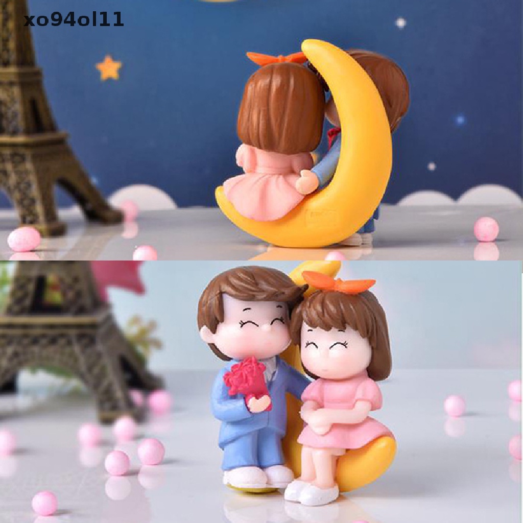 Xo 1pasang Moon Giving Flowers Couple Figurine Miniatur Aksesori Dekorasi Taman OL