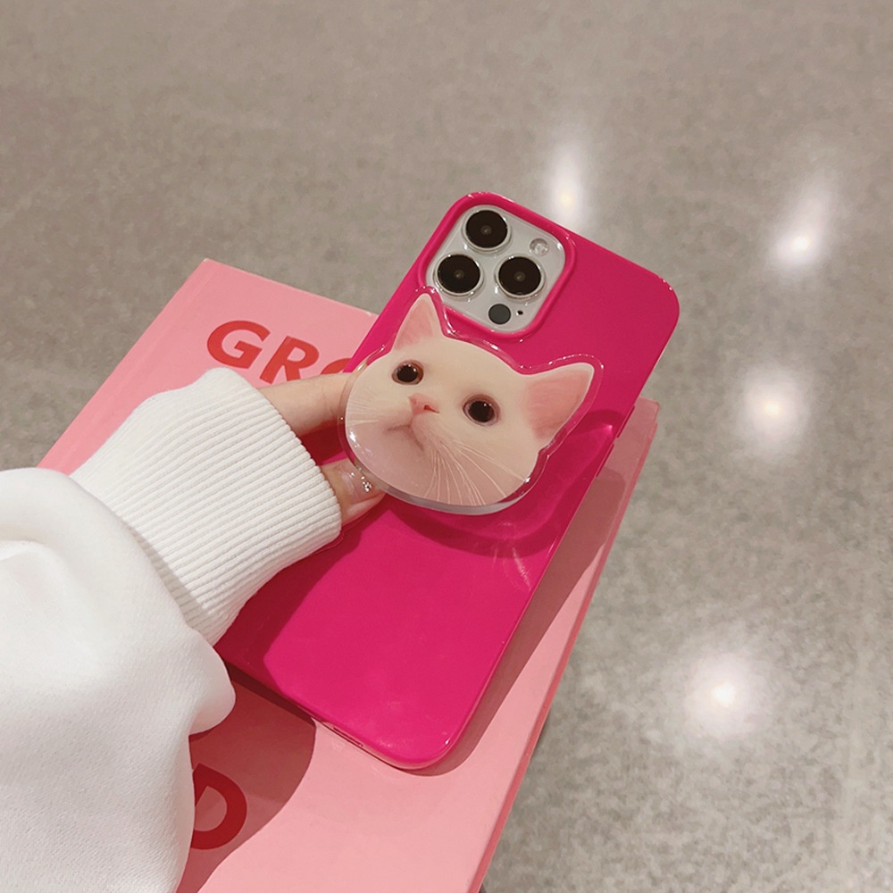 IPHONE Rose Red Solid Color Glossy Jelly Phone Case Cover Dengan Holder Kucing Lucu Untuk Iphone7 8 PLUS X XR XS 11 12 13 14 MINI PRO MAX SE 2020