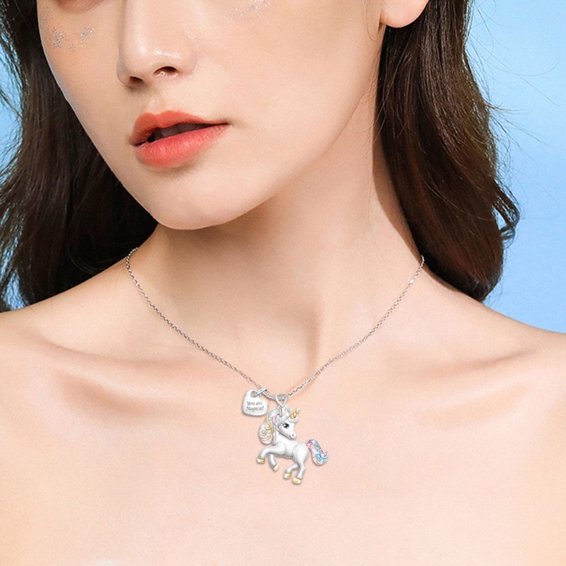 Sederhana Korea Fashion Unicorn Liontin Kalung Wanita Cubic Zirconia Gadis Manis Wanita Rantai Emas Kalung Perhiasan Aksesoris