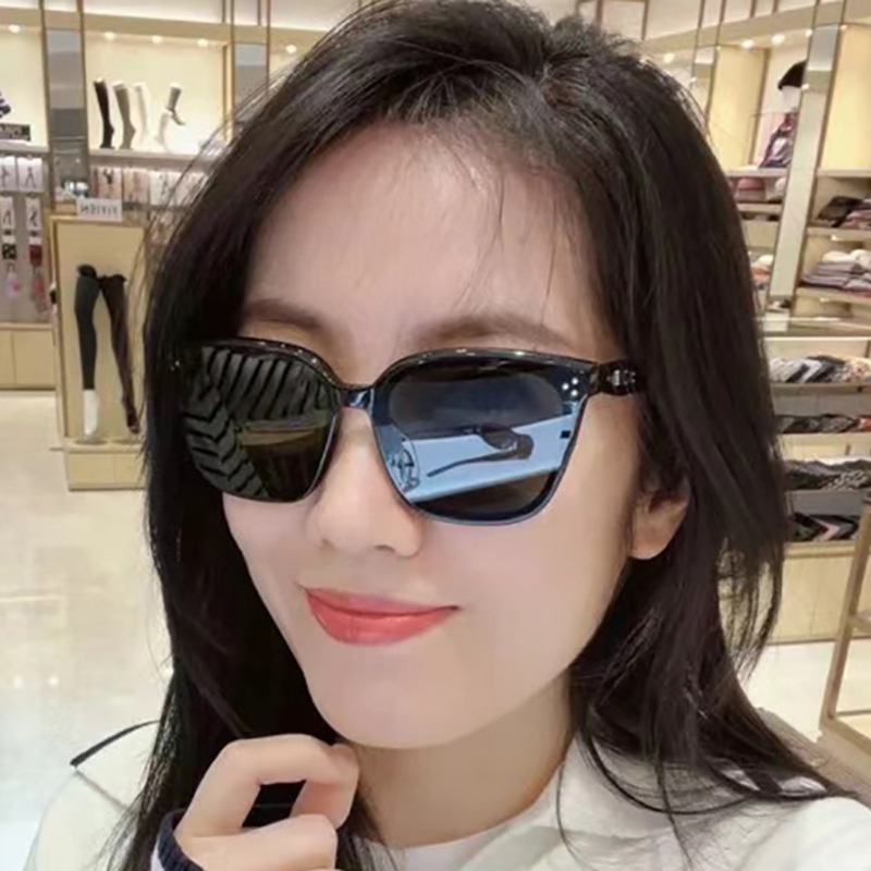 (YUZHU) Kacamata Hitam Bingkai Persegi Oversized Gaya Baru Unisex Klasik Tiga Titik Permen Warna Sunglasses