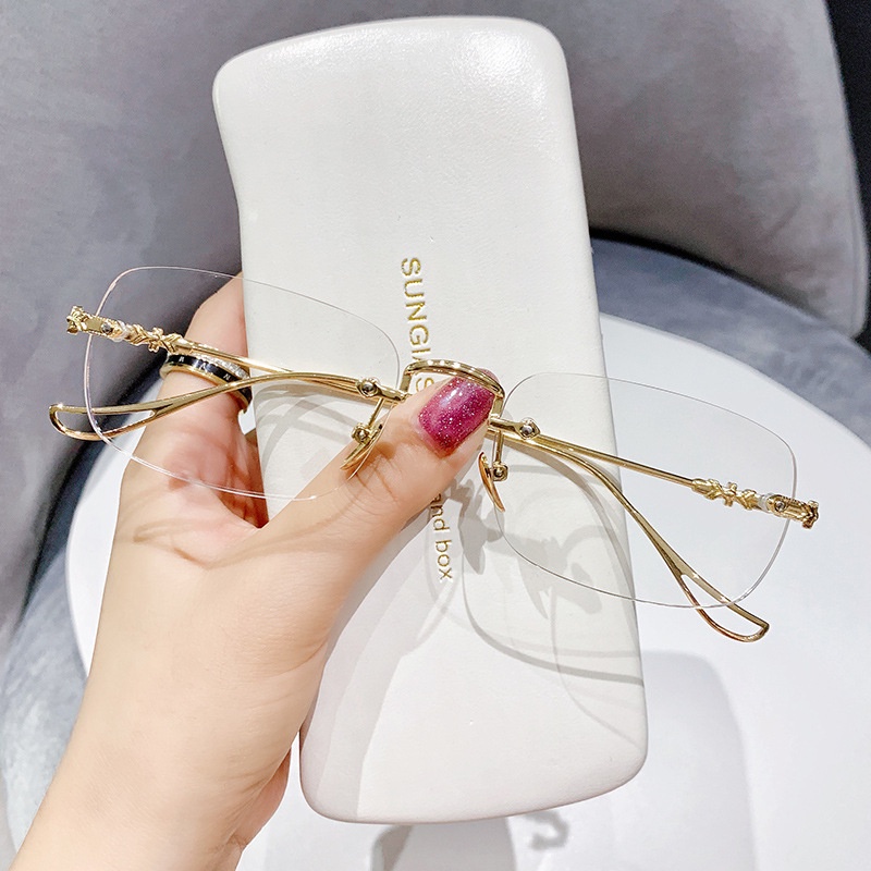 Kacamata Baca Fashion Frameless Anti Radiasi Rimless Reading Glasees Wanita Pria Fashion Frame Metal