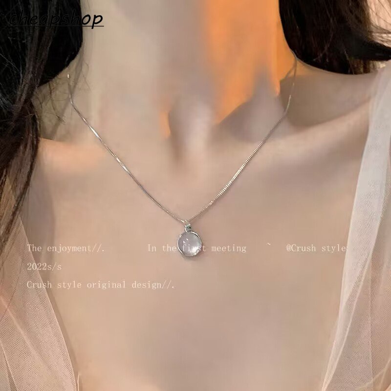 Ifyou Kalung Liontin Kristal Simple Choker Rantai Silver Sederhana Untuk Perhiasan Aksesoris Wanita