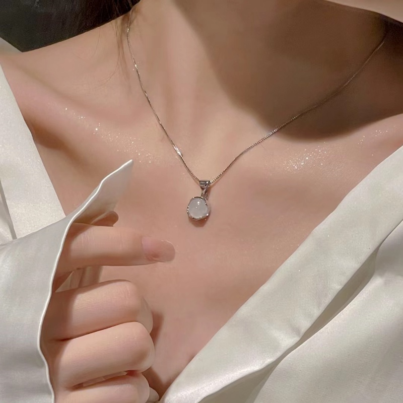 Yeezii Opal Pendant Kalung Untuk Wanita Sederhana Rantai Perak Choker Perhiasan Aksesoris