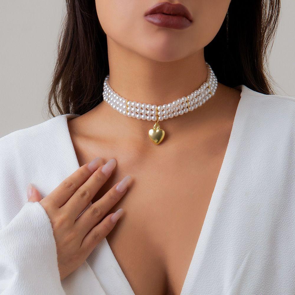 Mxbeauty Wanita Romantis Kalung Elegan Indah Rantai Klavikula Mutiara Imitasi Multi-layer Gadis Hadiah Temperamen Gadis Choker