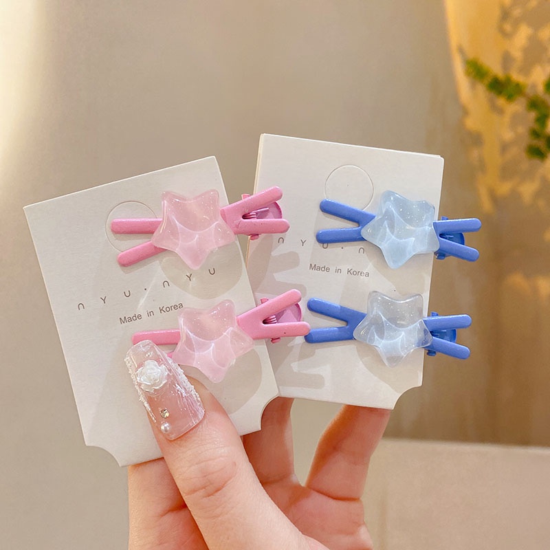2pak Versi Korea Bintang Berujung Lima Warna Permen Jepit Rambut Silang Modis Berkelas Warna Solid Poni Sisi Klip Hiasan Kepala Perempuan