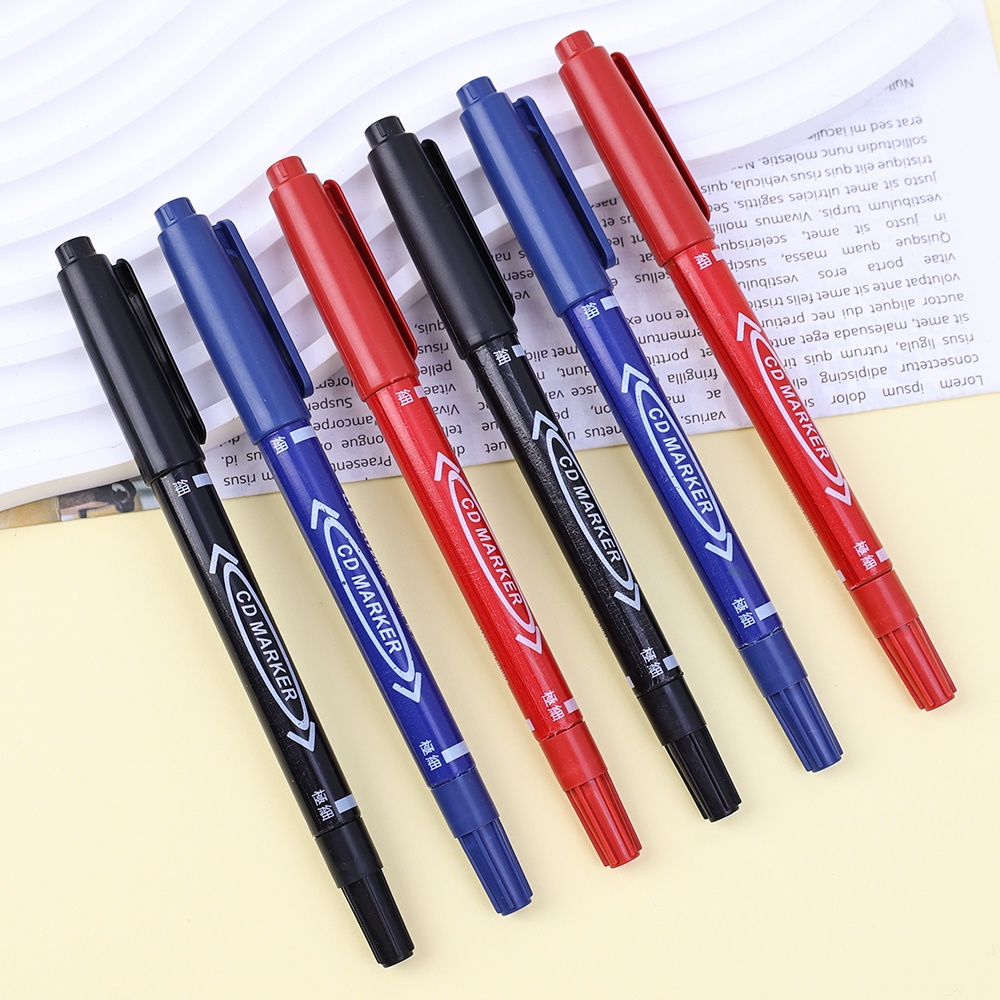 1pc Double-Ended Extra-Fine Point Marker Hitam Biru Merah Tinta Dual Tip Tipis Liner Pena Anti-Fading Tahan Air Berminyak Pena Untuk Menulis Sketsa Menggambar Perlengkapan Kantor Sekolah