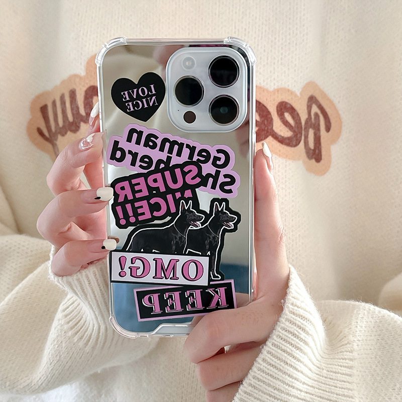 【Anti Fall Mirror】Pretty Silver Makeup Silicone Soft Case Iphone 6S 7 8 Plus X XR XS Max IPhone 11 12 13 14 Pro Max 14 Plus 7+ 8+ 12 13 mini for Women Girl Ins NICE OMG Dog