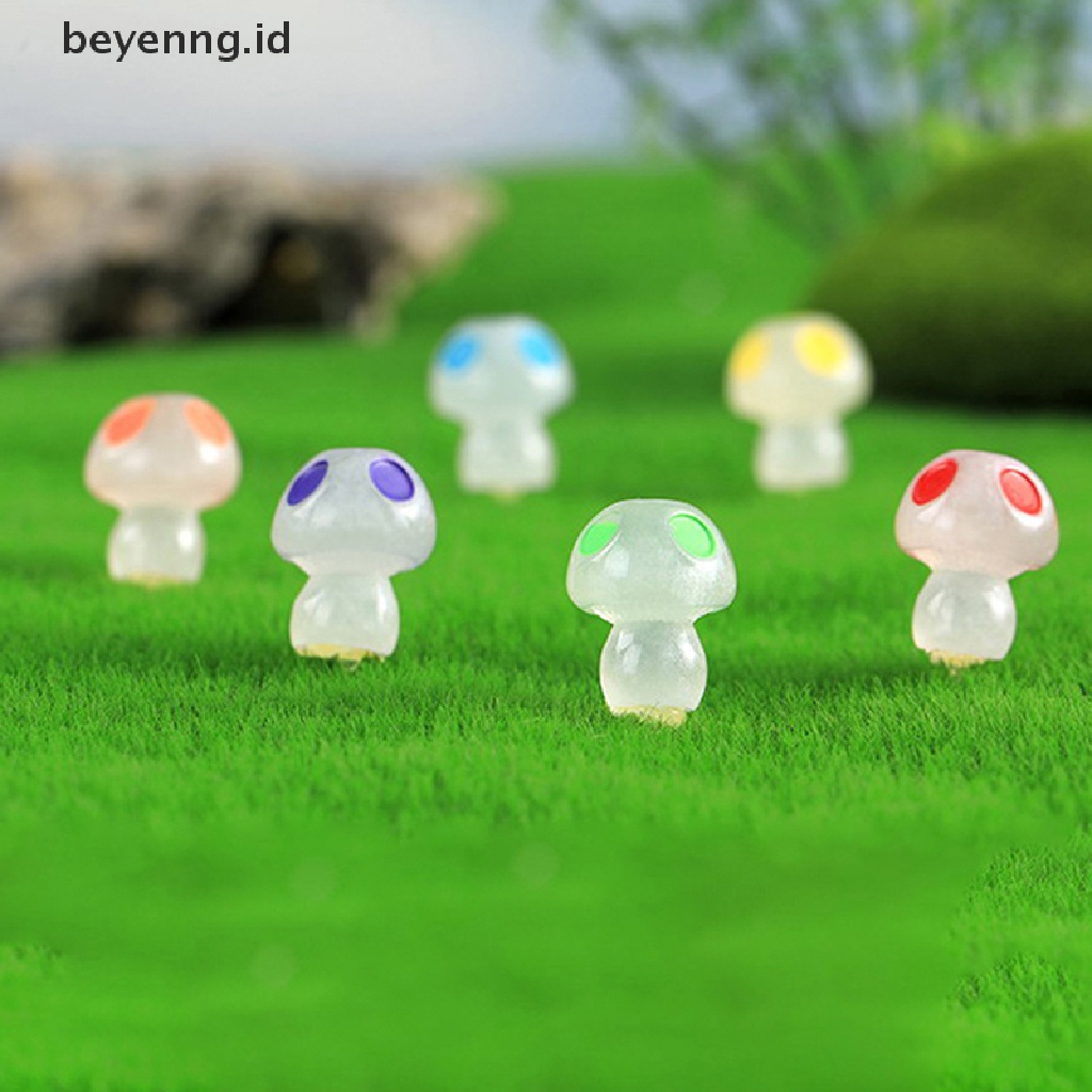 Beyen 10 Pcs Jamur Bercahaya Lanskap Mikro Figure Ornamen Bersinar Miniatur Pot Mini Dekorasi Taman Patung Aksesoris ID