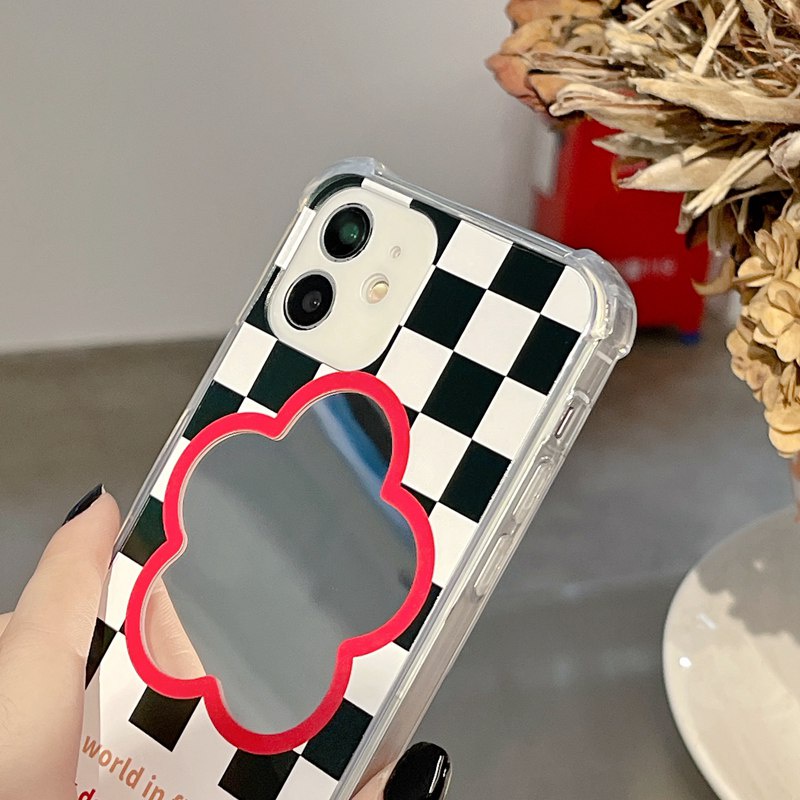 [Anti Jatuh Cermin] Pretty Makeup Silikon Soft Case IPhone 6S 7 8 Plus X XR XS Max IPhone 11 12 13 14 Pro Max 14 Plus 7 +8+12 13 mini Wanita Gadis Ins Fashion Cek Hitam Dan Putih